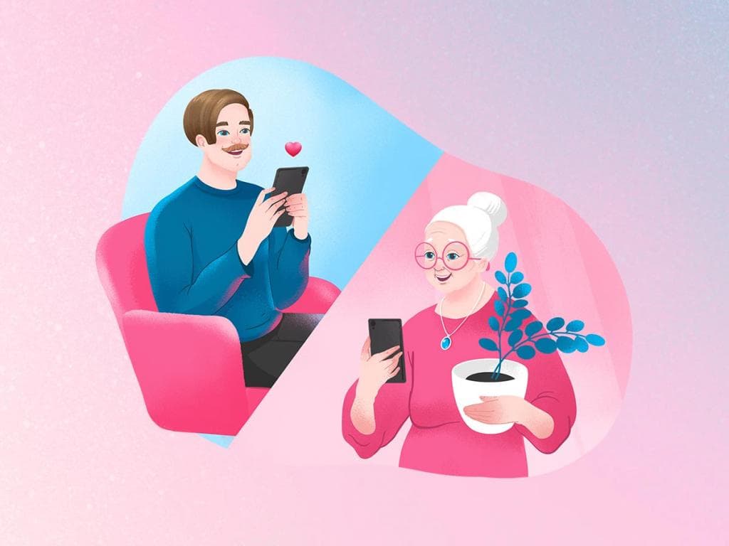 Muž a žena sedí na pohovce, každý zaujatý svým telefonem